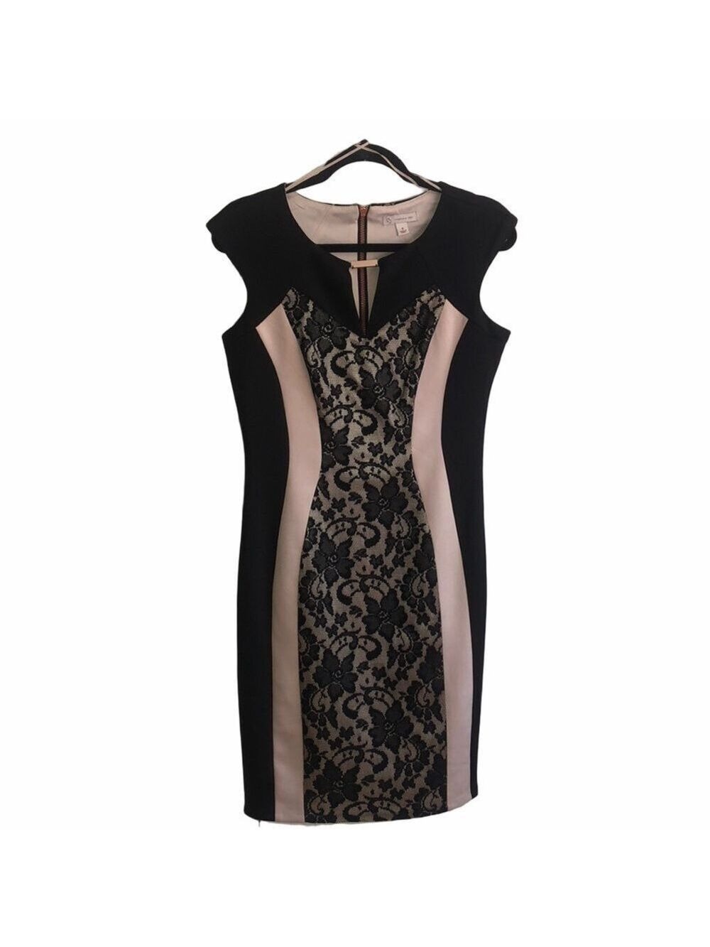 Black Lace Rose Gold V-Neck Dress